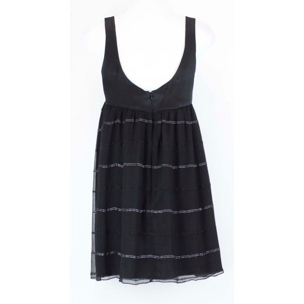 Helen Wang Sz 6 Black Silver Accent Striped Silk Sheer Overlay Silk Dress - Picture 3 of 6